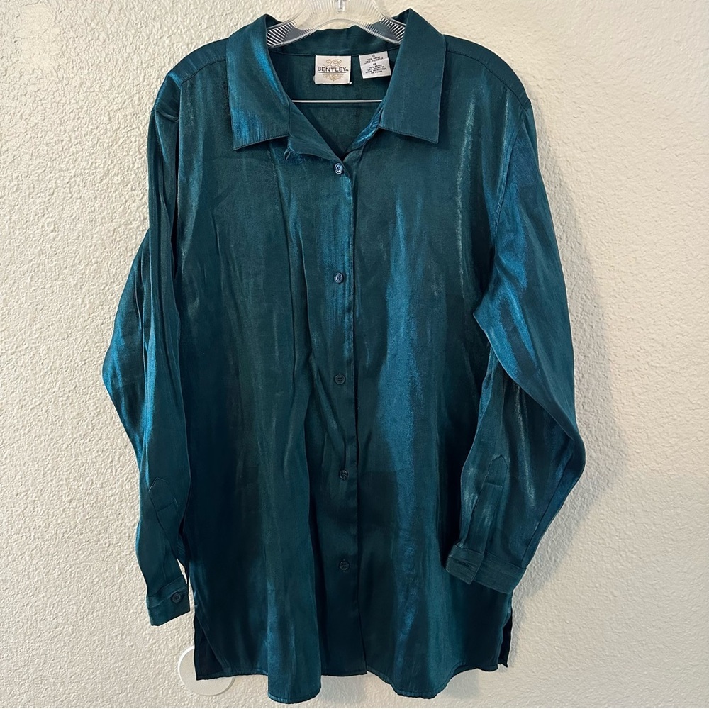 JR Bentley Vintage Teal Iridescent Plus Size Women’s Button-Down Shirt